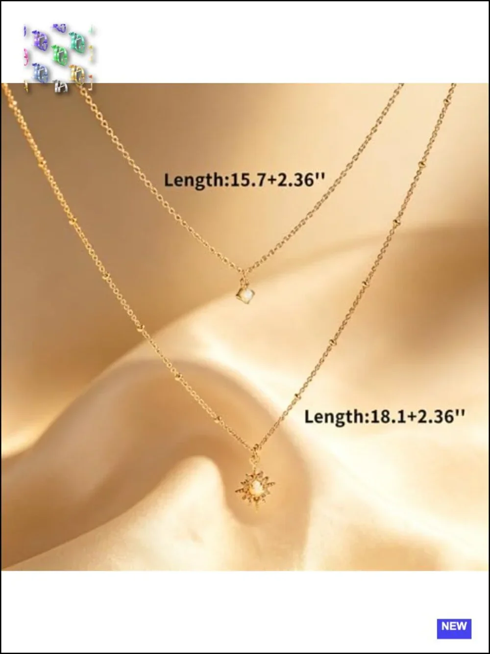 18K Gold Plated Layered Necklace Set, Adjustable Choker & Pendant Chain